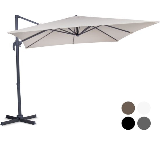 VONROC Premium Floating Parasol Pisogne - 300x300cm - Inkl. Kreuzfuß & Schutzhülle - Quadratisch - 360° drehbar - Neigbar - UV-beständiges Tuch - Beige
