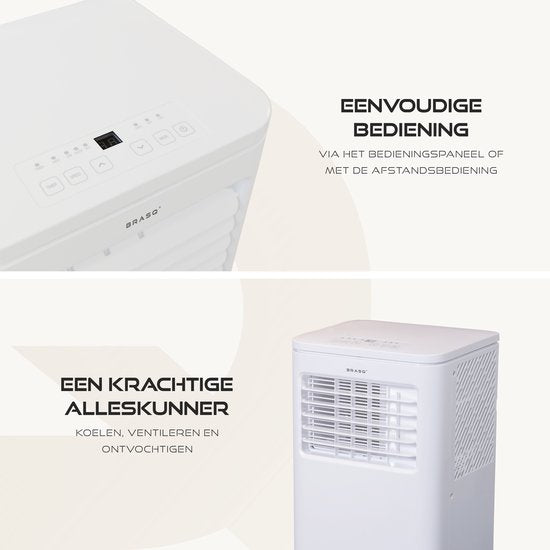 BRASQ 3-in-1 Mobiles Klimagerät – 9000 BTU – Inkl. Fensterdichtungsset & Fernbedienung – Für Räume bis 16 m² – Weiß