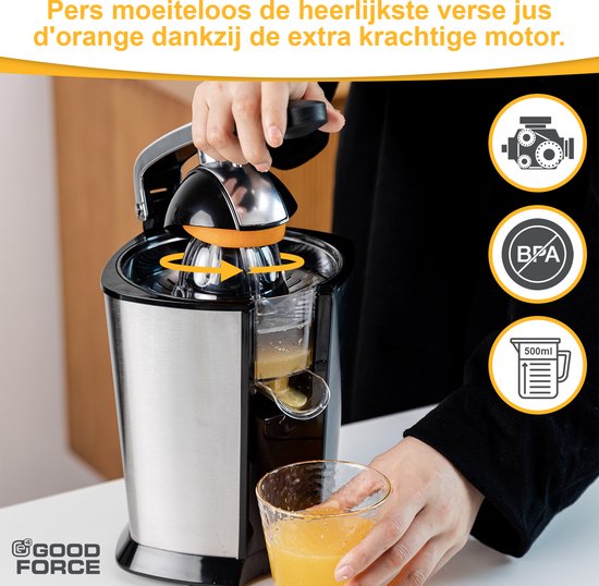 GoodForce Zitruspresse - Elektrische Orangenpresse - Obstpresse - Zitronenpresse - Edelstahl - Pressgriff