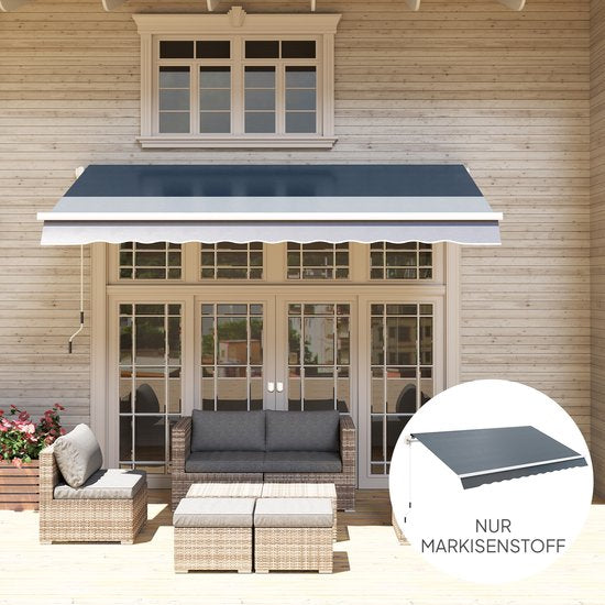 Outsunny Markisenstoff-Bezug mit Volant, wasserabweisend, Ersatzstoff für 4 x 3 m Markisen, Markisentuch, Markisenstoff, Sonnenschutz für Garten, Balkon, Hof, grau