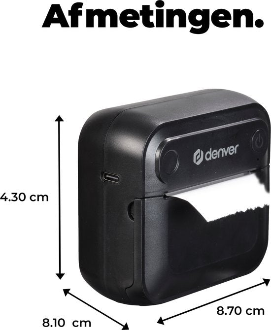 Denver Mini-Taschendrucker - Aufkleberdrucker - Bluetooth - Thermopapier - Schwarz