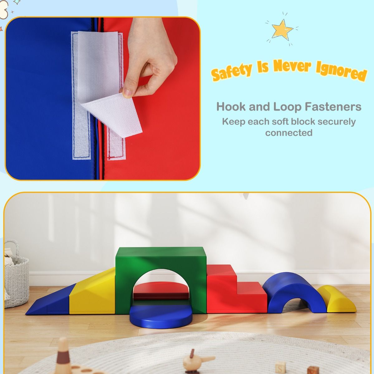 coast 7-teiliges weiches Kletterblock-Set für Kleinkinder - farbenfrohes PU-Leder-Spielgerät mit Schaumstoff, 40×40×25 cm und 60×40×38 cm