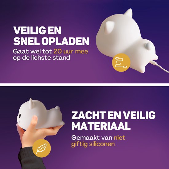 Vulpes Goods® Kinder-Nachtlicht - LED-Licht & 8 Farben - Babyzimmer-Nachtlicht - Katze - USB wiederaufladbar - Dimmer - Timer - Kabellos