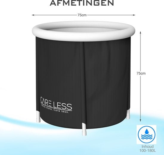 Care Less - Ice Bath - Sitzbadewanne - Faltbar und mit Deckel - Inklusive Pumpe und Abflussschlauch - Schwarz