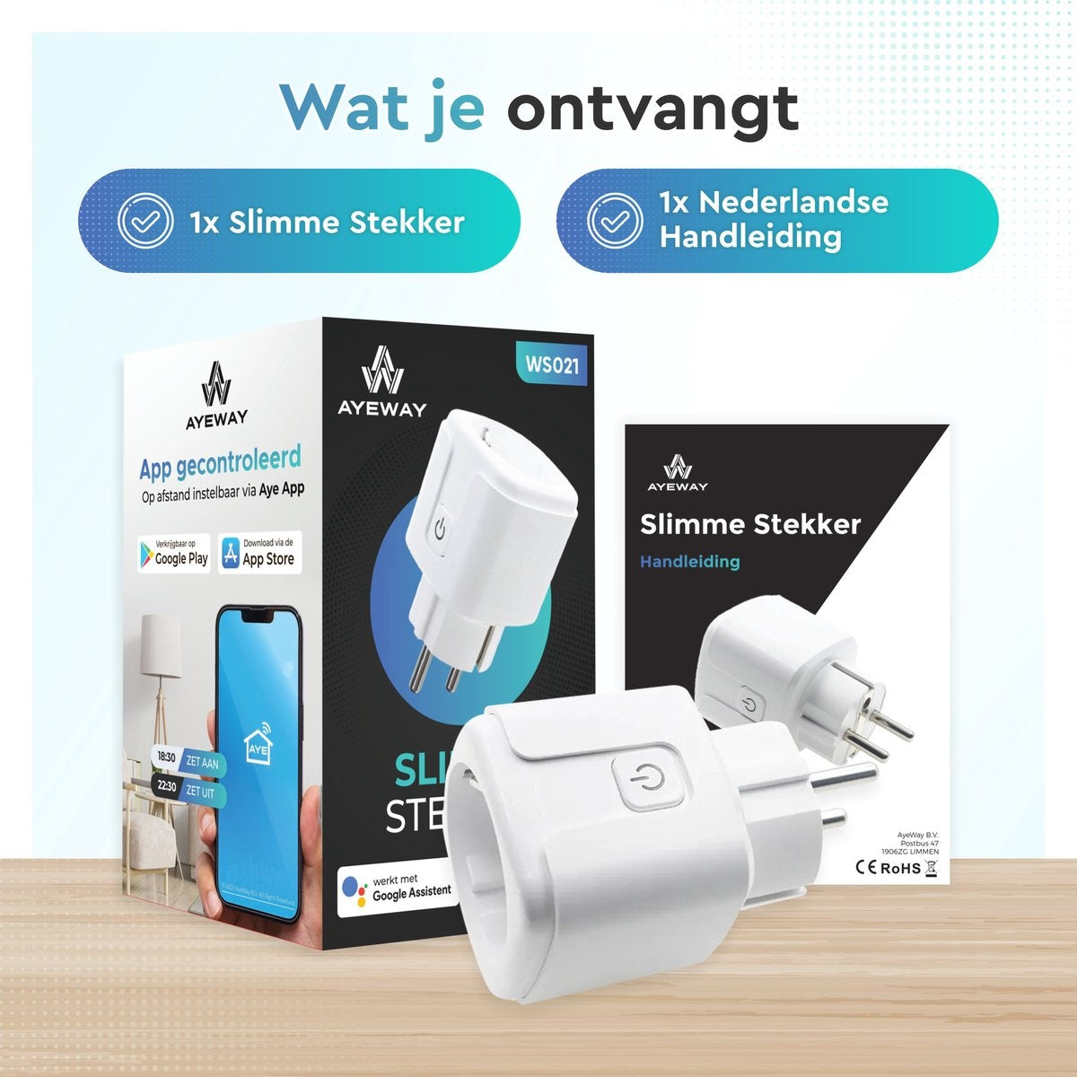 AyeWay Smart Plug mit Energiezähler - Smart Plug - WiFi Steckdose - Funktioniert mit Google Home & Alexa - iOS & Android - 1 Stück