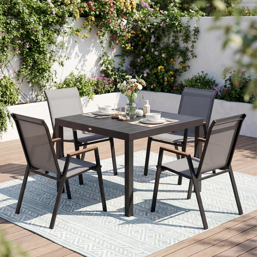 Coast Stapelbares Gartenstuhl-Set, 4er-Set – Balkonstühle mit Armlehnen, 56 x 66 x 88 cm – Grau