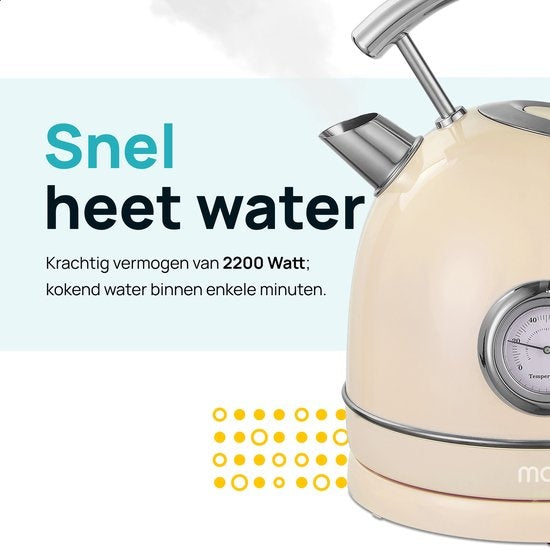 MOA Retro-Wasserkocher Pastellcreme - Elektrisch - Edelstahl - EK4TC
