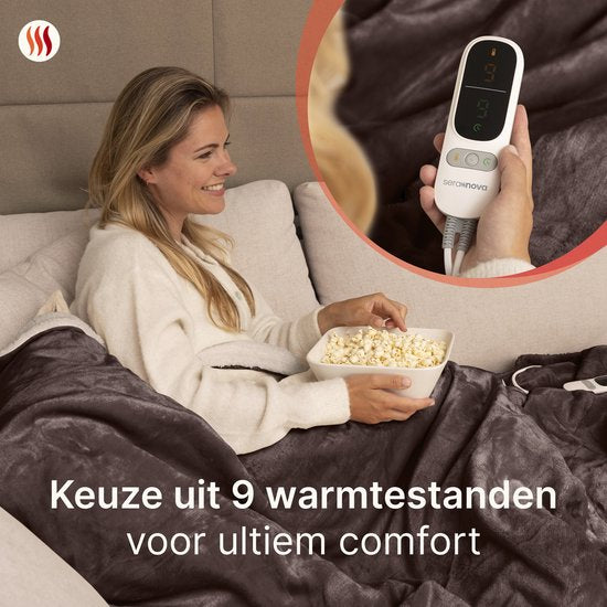 Seranova Heizdecke XXL - Extra Heizdrähte - Premium Modell - 180x160 cm - 2 Personen Wärmedecke - Doppelseitiges Fleece Sherpa - Kastanienbraun