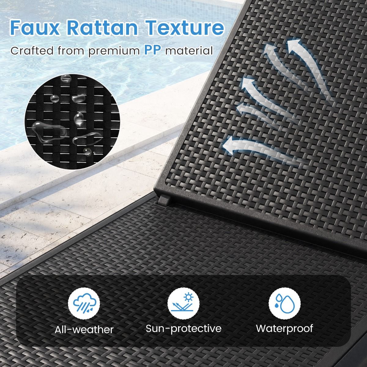 Coast Gartenliege – 4-fach verstellbare Rückenlehne – Rattan-Optik – schwarz – 1 Stück