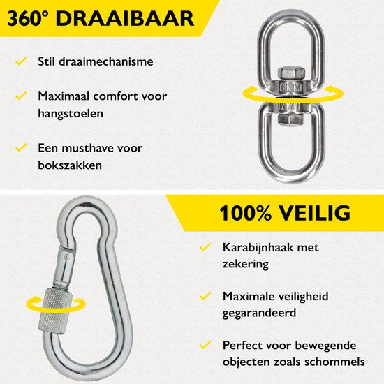 Zoluko Edelstahl-Aufhängesystem - 300 KG Tragkraft - 360° frei drehbar - schalldämpfende Feder - Boxsack-Aufhängesystem - Deckenhalterung - Deckenhaken - Aufhängehaken - Schraubhaken - Chrom
