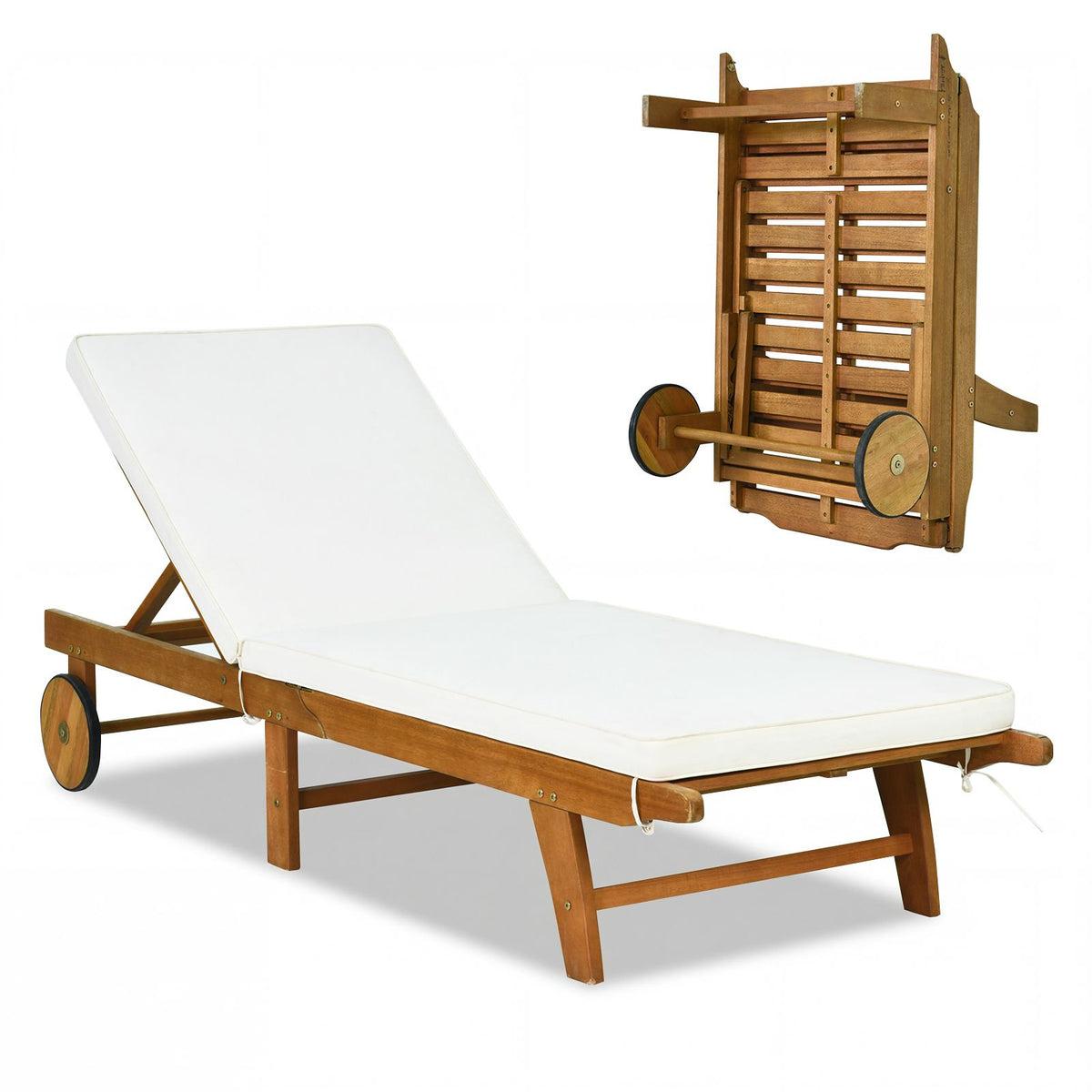 Coast Holzliegestuhl mit verstellbarer Rückenlehne – 194 x 68 x 30–90 cm – Beige/Natur