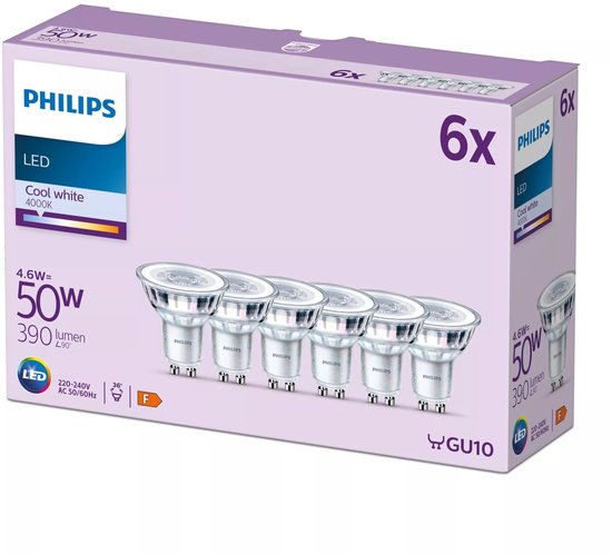 Philips LED-Spot – 50 W – GU10 – Kaltweißes Licht – 6 Stück