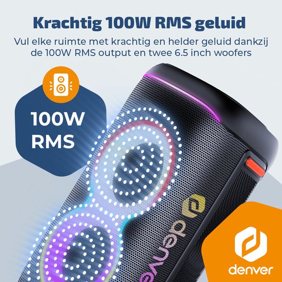 Denver Bluetooth-Lautsprecher Partybox – Disco-Lichter – Partybox – inkl. Mikrofon – Lautsprecher – BPS370