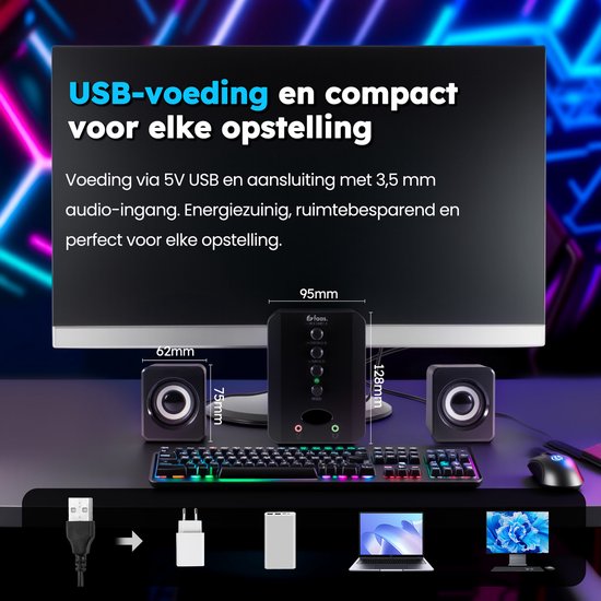 Faas - PC-Lautsprecher 2.1 - Bluetooth 5.0 - integriertes Mikrofon - USB-C & USB-A Anschluss - Stereo-Lautsprecherset - Schwarz