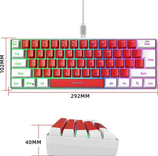 HXSJ V700 RGB Membrane kabelgebundene Gaming-Tastatur - 61 Tasten - Qwerty - Rot Weiß