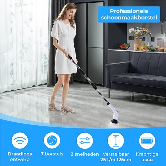 Nuvance - Elektrische Reinigungsbürste - Inkl. 7 Aufsätze - Elektrische Reinigungsbürste - Schrubber mit Stiel - Handbürste