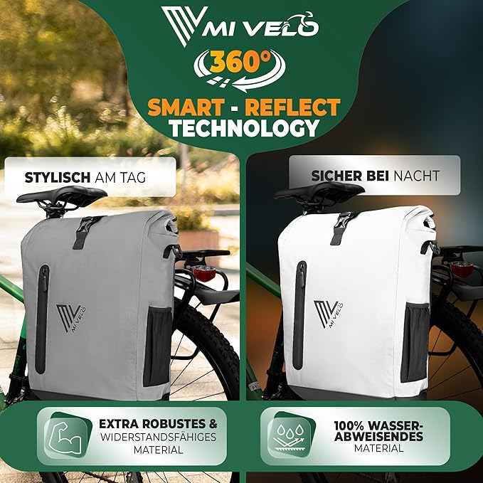 MIVELO 3-in-1-Fahrradtasche - Wasserdichtes TPU - 20L - Reflektierend - Grau & Schwarz