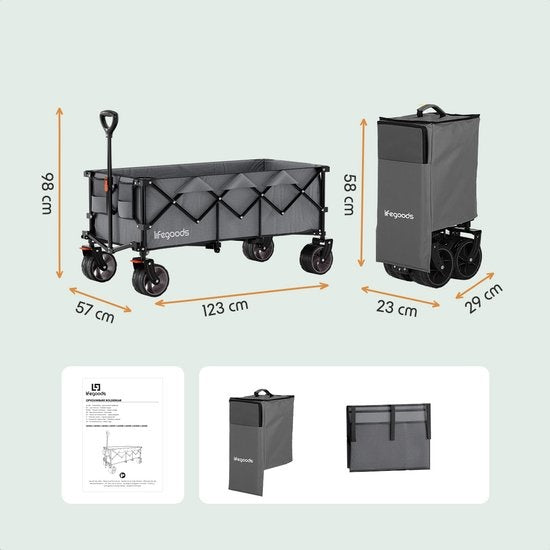LifeGoods Wagon - XXL - faltbar - 300L - 150KG Tragfähigkeit - Grau