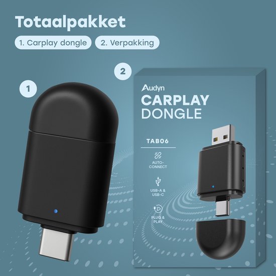 Audyn CarPlay Dongle - USB & USB-C - Geeignet für Android Auto & Carplay - CarPlay Wireless - Auto-Dongle - Drahtlos