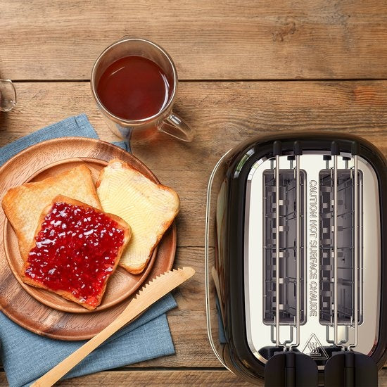 KitchenBrothers Toaster - Mit Toasty Clamps - 6 Heizstufen - Breite Schlitze - 870W - Schwarz