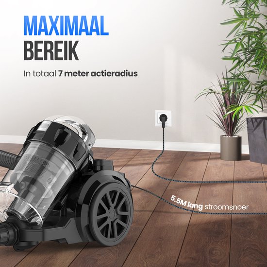 Strex Beutelloser Staubsauger - 700W Leistungsstarker beutelloser Staubsauger - HEPA Filter - 2.5L Staubbehälter - Extra langes Kabel - Inklusive 4 Aufsätze