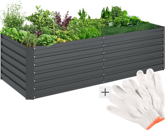tectake® Pflanzkübel Blomma - Blumenkästen für den Außenbereich Rechteckig - Inklusive Arbeitshandschuhe - Stahl verzinkt - Stabil und wetterfest - 200 x 80 x 56 cm - Gartenbeet für Kräuter, Gemüse und Blumen - Anthrazit