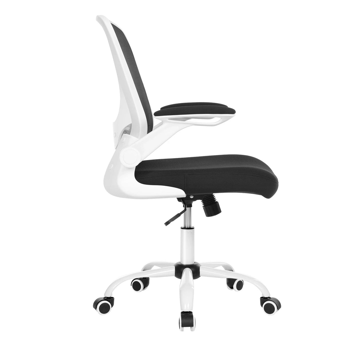JOYFURNOS Ergonomischer Mesh-Bürostuhl – Schwarz – 60 x 64 x 103–110 cm – Verstellbare Lendenwirbelstütze – Hochklappbare Armlehnen