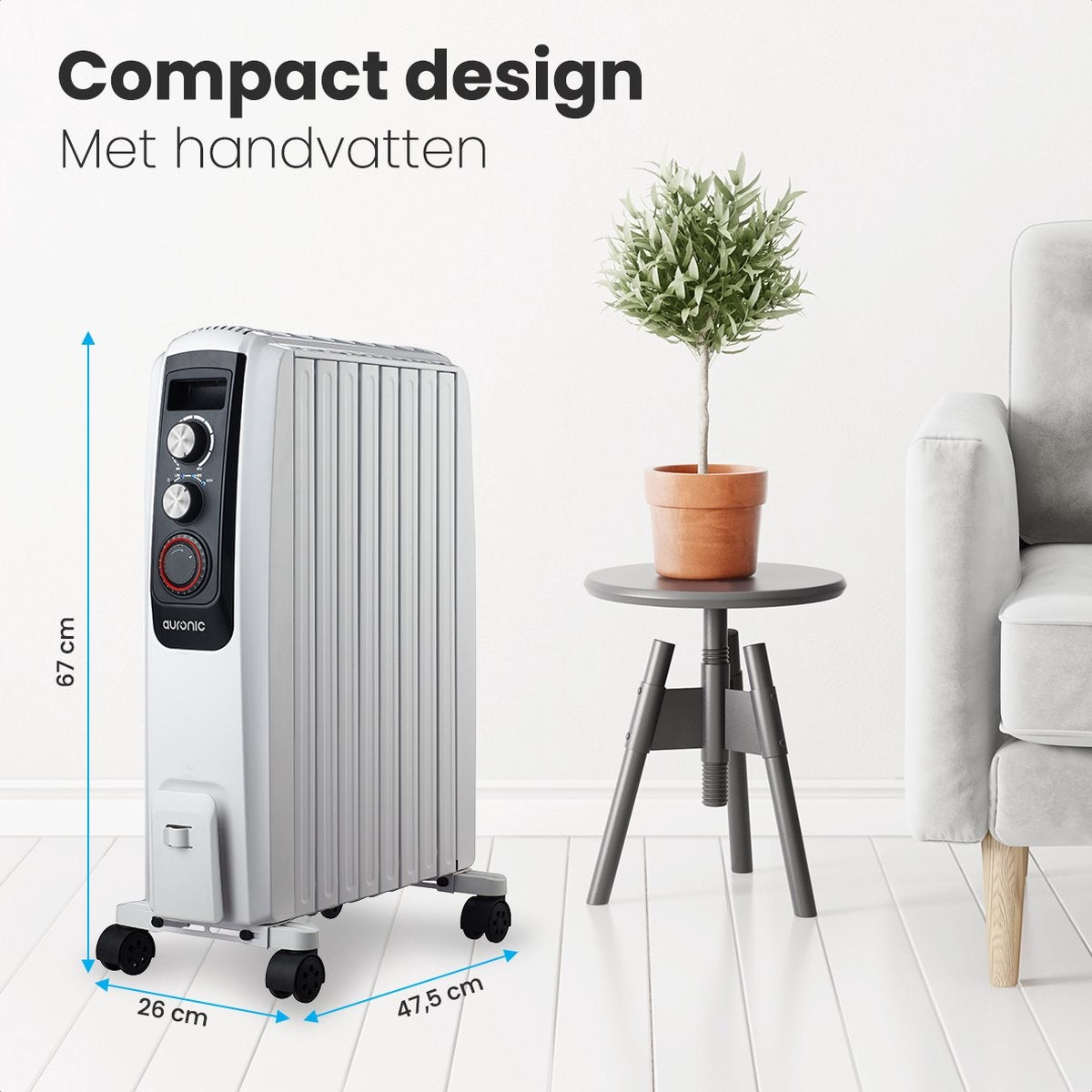 Auronic - Elektrischer Heizkörper - mit Thermostat und Timer - 3 Stufen - Weiß