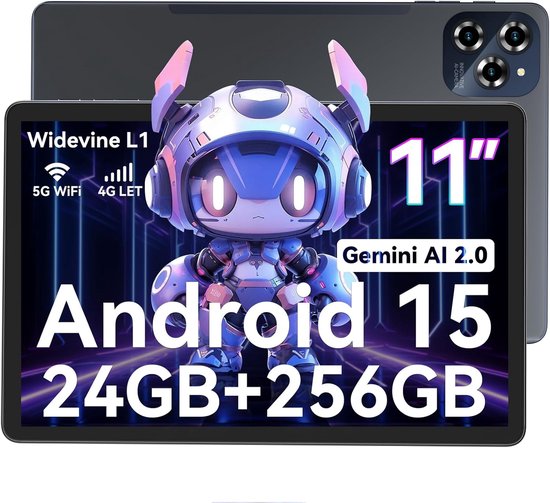 BESTTAB W90 Tablet – 11-Zoll-Tablet – 24 GB RAM – 256 GB ROM – 8000 mAh – Android 15 – WLAN 6 – Touchscreen-Tablet – Dual-SIM-Karte – Grau
