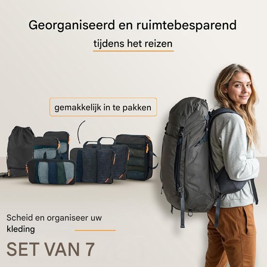 Packing Cubes, 7er-Set – mit Kompressionsfunktion für Koffer und Rucksack, inkl. Packbeutel, Mariner's Azure – Blau