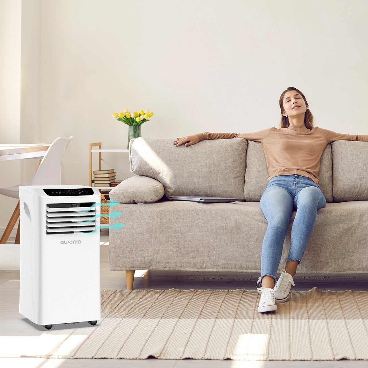 Auronic Mobile Klimaanlage - 4 Stufen - Mit Fernbedienung und Fensterdichtungssatz - Für 15-35 m2 - Weiß