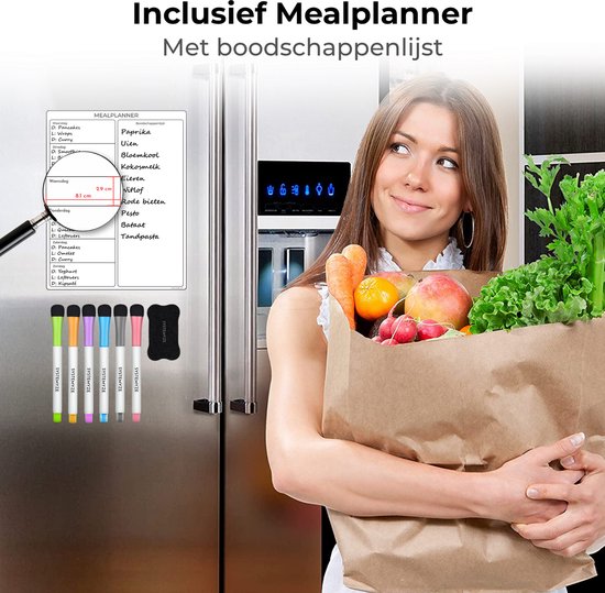 Systemyze Monats- & Wochenplaner Whiteboard Set - Magnetische Planungstafel - Magnetischer Monatsplaner - Inklusive Essensplaner, Marker & Radiergummi - A3 Format