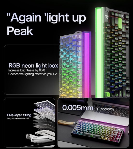ATTACK SHARK R85HE – Kabelgebundene Gaming-Tastatur mit Magnetschaltern – 79 Tasten – RGB-Lichtleiste – Zierband – Lautstärkeregler – PBT-Tastenkappen – 8 kHz – 0,005 mm RT – 0,08 ms – Neongrün