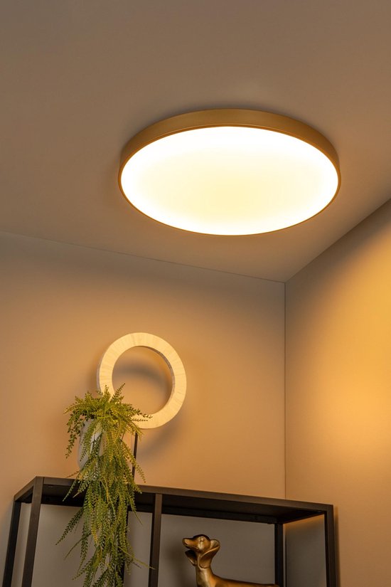 Lucide UNAR – Deckenleuchte – Ø 60 cm – LED 3-Stufen-Dimmer – 1x60 W, 2700 K – Mattgold / Messing
