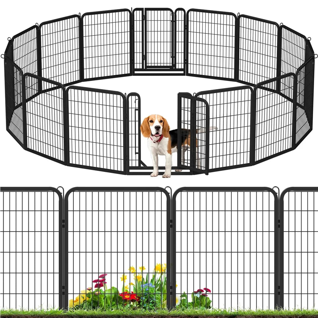 Yaheetech Welpenauslauf 16 Elemente 80 x 65 cm – Schwarz – Zusammenklappbarer Hundeauslauf mit 2 Türen für drinnen und draußen