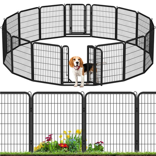 Yaheetech Welpenauslauf 16 Elemente 80 x 65 cm – Schwarz – Zusammenklappbarer Hundeauslauf mit 2 Türen für drinnen und draußen