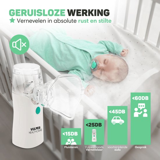 Vulpes Goods® HealthCare - Aerosolgerät - Ultraschallvernebler Inhalator - Vernebler - Inhalator für Kinder, Erwachsene und Babys - Wiederaufladbar - 2 Modi - Hilft gegen Atemwegserkrankungen - Inkl. 4 Düsen & Deluxe Reiseetui