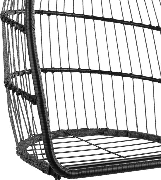 tectake - Luxuriöser Hängesessel - klappbarer und drehbarer Eiersessel mit Ständer - dicke Kissen - rutschfeste Füße - Schutzhülle inklusive. Ideal für Garten, Terrasse, Schlafzimmer - dunkelgrau