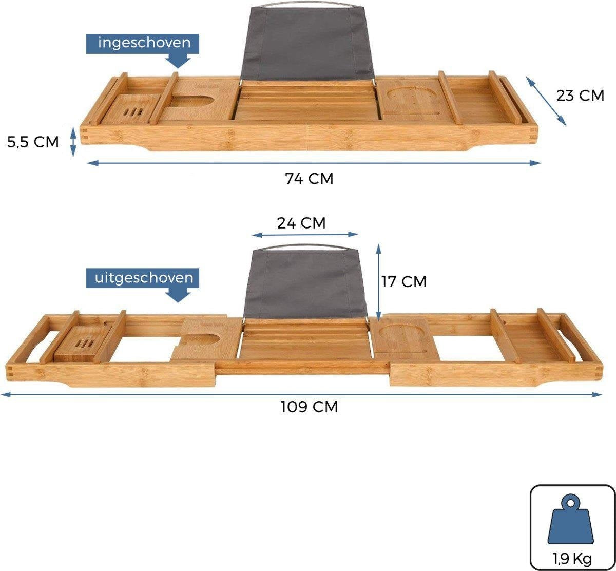 LifeGoods Badewannenbrett - Ausziehbar - Für die Badewanne - 74,5 bis 108,5 cm - Mit Halterung - Holz