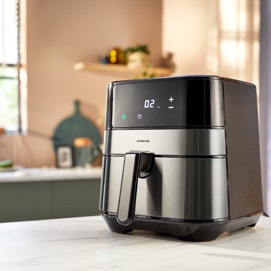Inventum GF500HLD Airfryer XL – 5 l – 8 Programme – 80–200 °C – Für bis zu 5 Personen – Silber/Schwarz