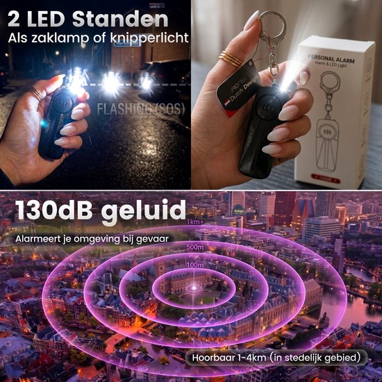 ProTrue® Persönlicher Selbstverteidigungs-Alarm-Schlüsselanhänger – 130 dB Taschenalarm mit Alarmknopf für Frauen, Kinder und Senioren – Sicherheitsalarm für Senioren mit Notrufsignal