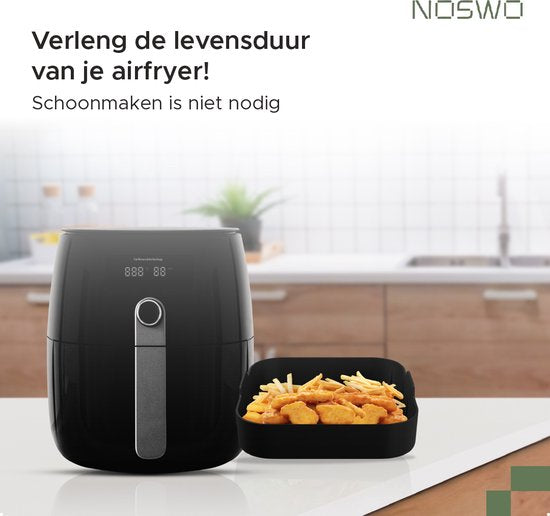 Noswo Airfryer Silikontablett - 4er-Set mit Handschuhen - 20,5x20,5 cm - Alternative zu Backpapier - Zubehör - Korb - Backform - XXL