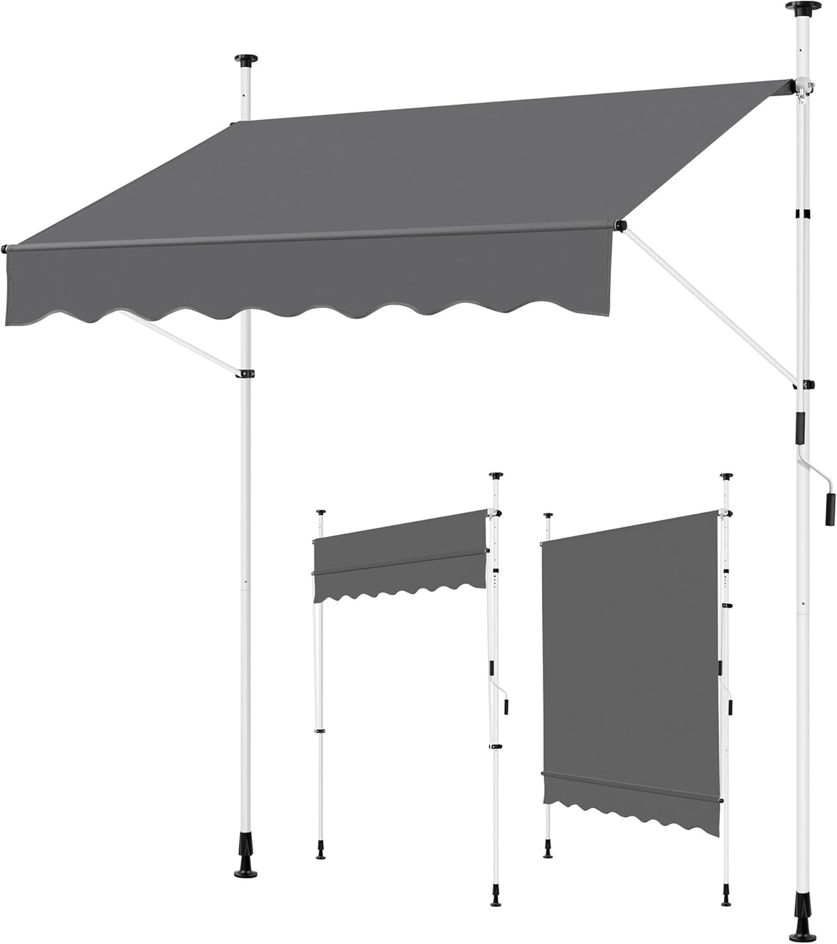 Yaheetech Klemm-Sonnenschutz mit Handkurbel – Ohne Bohren – 150 x 180 cm – Dunkelgrau