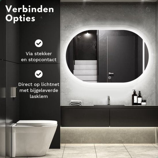 Mirlux Badezimmerspiegel mit LED-Beleuchtung & Heizung - Wandspiegel Oval - Anti-Kondensations-Duschspiegel - 90x60CM