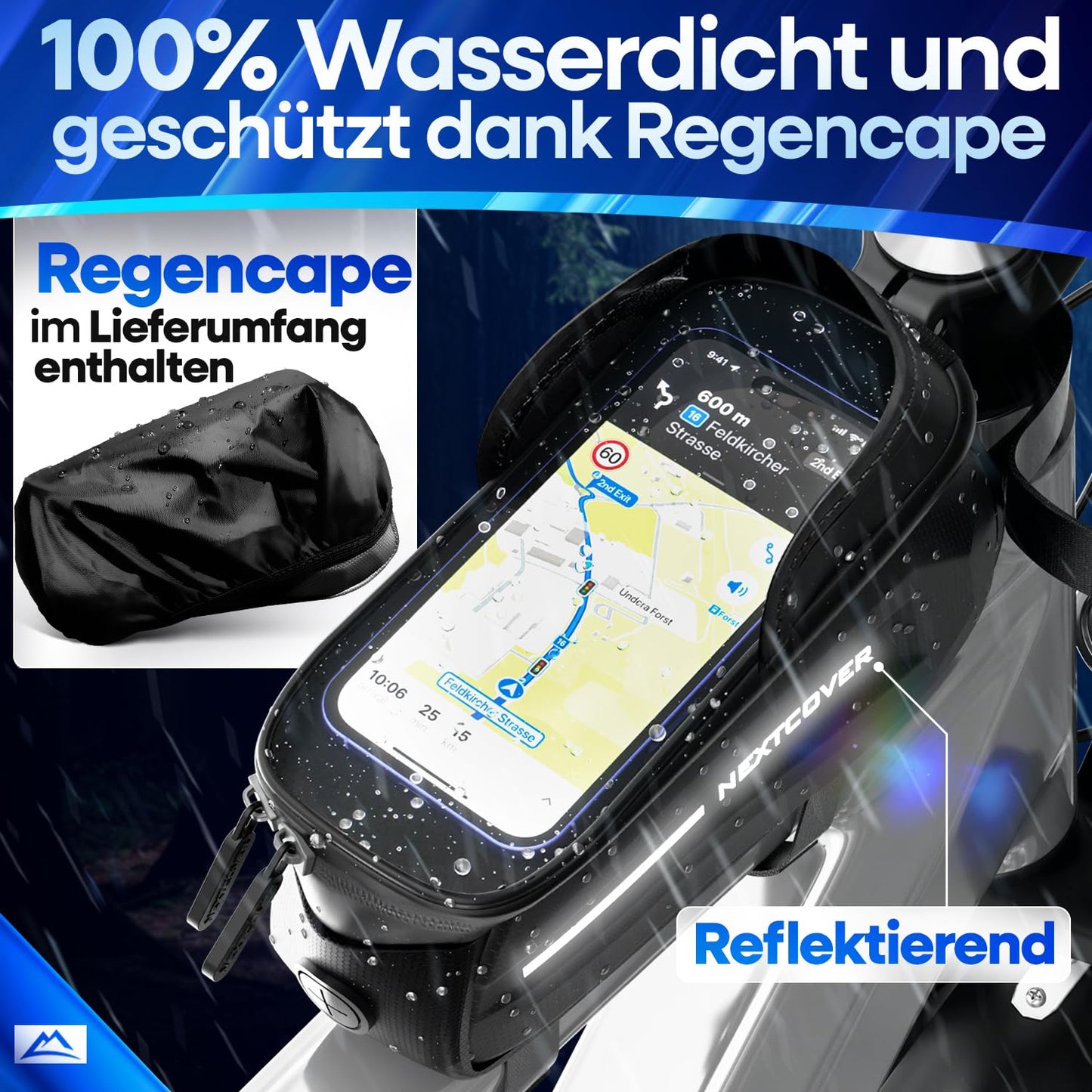 Nextcover® Rahmentasche Fahrrad - Handytasche mit Touchscreen - Wasserdicht