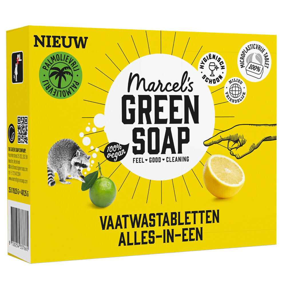 Marcel's Green Soap All-in-One-Geschirrspültabs – 25 Stück – Lösliche, umweltfreundliche Verpackung – Frischer Duft