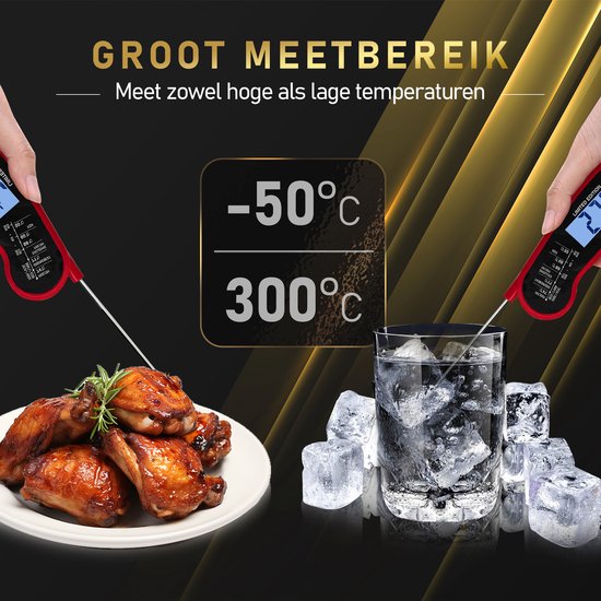 MostEssential Premium Fleischthermometer - BBQ Thermometer - Kernthermometer - Zuckerthermometer - Küchenthermometer - Digital - Kabellos - Wasserdicht - Rot
