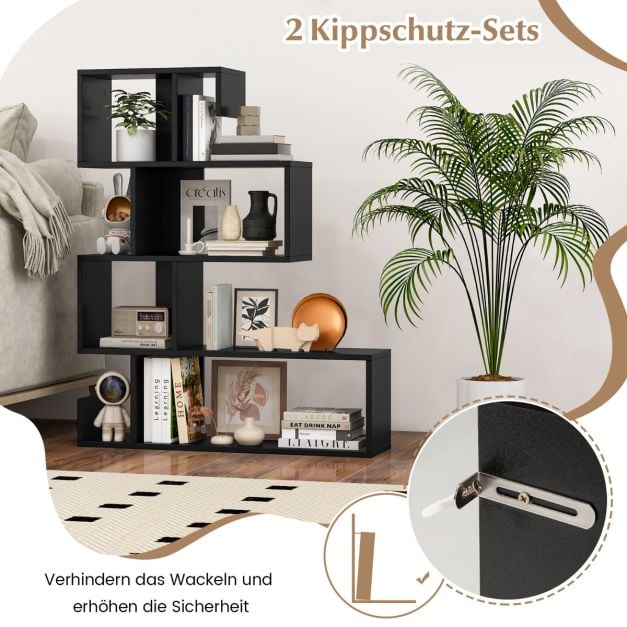 Coast S-förmiges Bücherregal mit 5 Ebenen – 80 x 22 x 100 cm – Schwarz