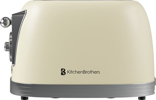 KitchenBrothers Retro-Toaster - Toaster - 6 Heizstufen - 4 extra breite Schlitze - 815W - Beige