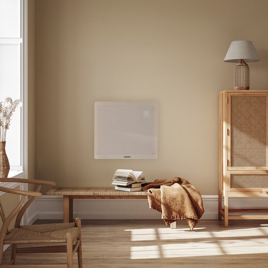 VONROC Luxury electric heater - Konvektorheizung mit Glasscheibe - 500W/1000W - Beheizt Räume bis zu 12m2 - Gesteuert sowohl mit App (über Wifi) als auch manuell - Einstellbarer Thermostat und Timer - Beige